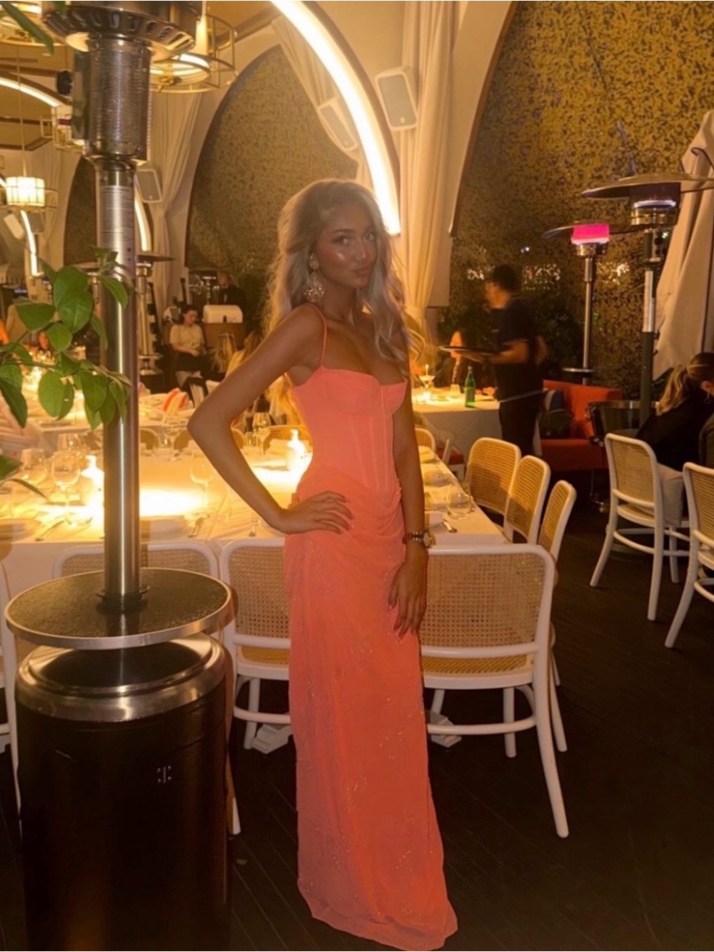 Women's Coral Evening Gown - Elegant Strap Dress house of cb